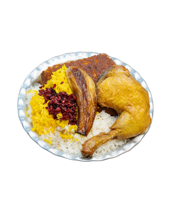 تهچین مرغ و بادمجون (ران) — ایرانی — دسپخت مامان شاهرود