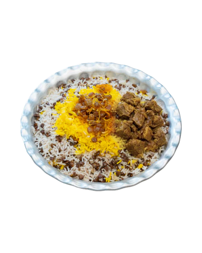 عدس پلو با گوشت تیکه‌ای